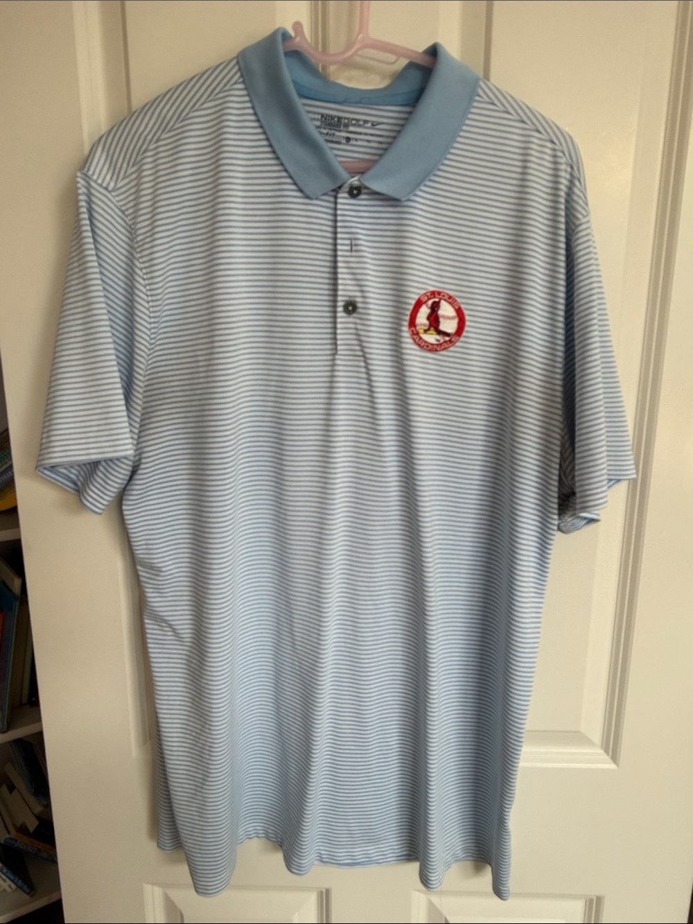 Nike Light Blue & White Striped Polo